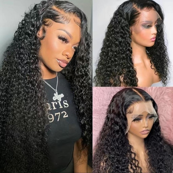 20" 180% Density Natural Black Kinky Curly 13x4 Lace Frontal Brazilian Hair Wig - Picture 4 of 9